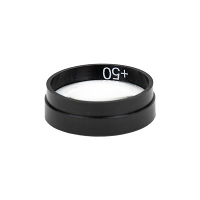 Linse Glas, in Fassung, D 50 mm, FL +50 mm